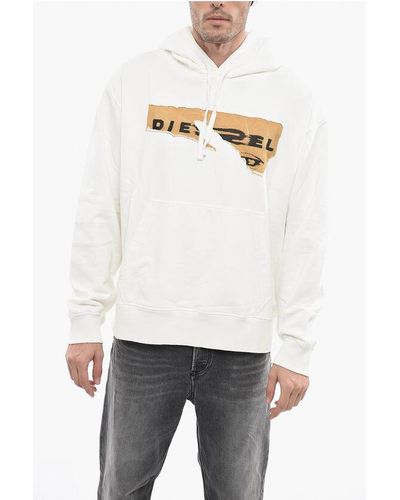 DIESEL Brushed Cotton S-Macs Hoodie With Vintage Effect Logo - White