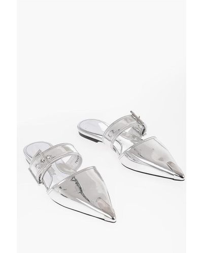 Alexander McQueen Metallized Leather Pointed Mules - White