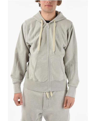 Maison Margiela Mm10 Brushed-Cotton Zip-Up Hoodie With Embroidered Logo - Grey