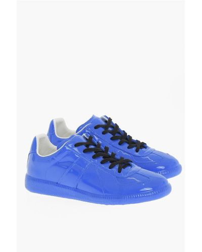 Maison Margiela Mm22 Patent Leather Low-Top Trainers With Contrasting Laces - Blue