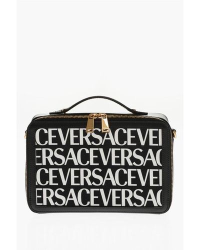 Versace All-Over Monogram Two-Tone Crossbody Bag - Black