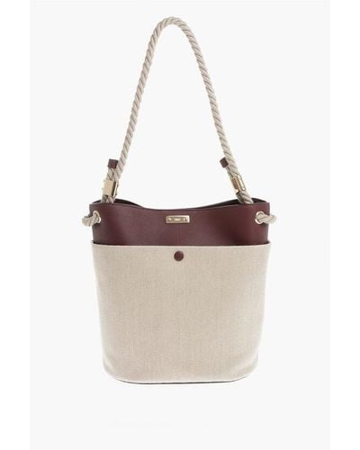 Chloé Linen And Leather Key Bucket Bag With Maxi Exterior Pocket - White