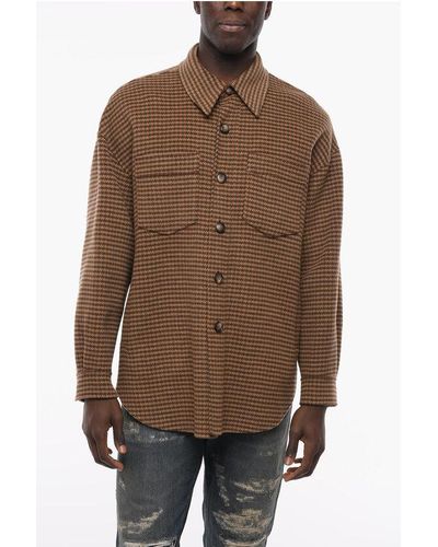 Nanushka Pied De Poule Motif Wool Blend Overshirt - Brown