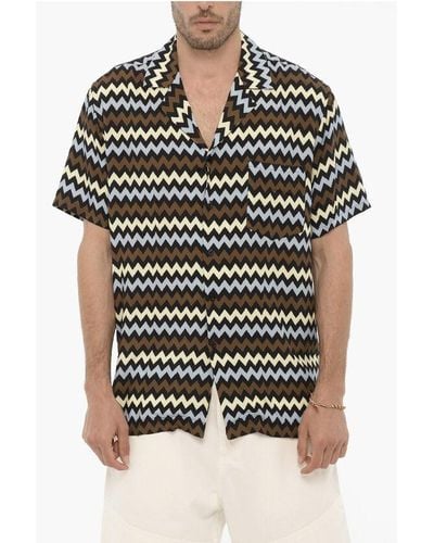 BENEVIERRE Short-Sleeved Geometric Patterned Light Egypt Shirt - Black