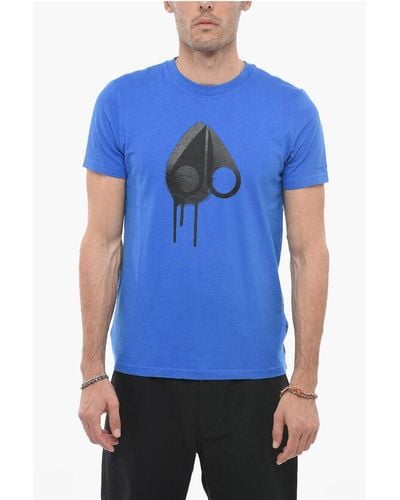 Moose Knuckles Solid Colour Augustine Crew-Neck T-Shirt With Front Print - Blue