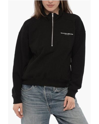 Sporty & Rich Zipped Closure Cotton Sweatshirt - Black