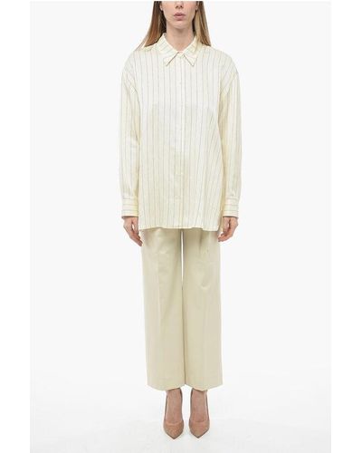 Loulou Studio Flax Blend Oversized Shirt With Pinstriped Pattern - White