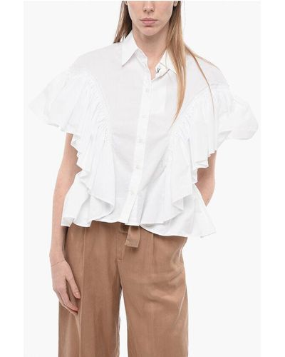 AZ FACTORY Cotton Shirt With Ruffled Sleeves And Bottom - White