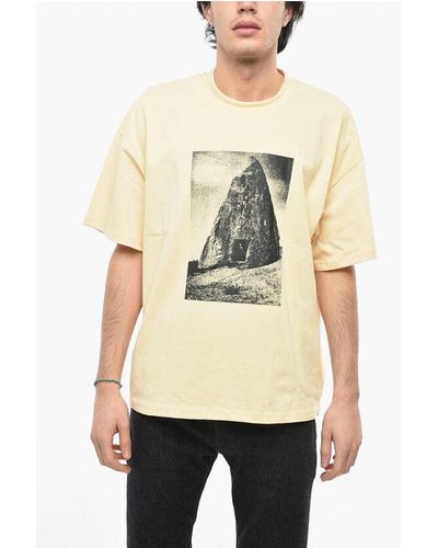 UNTITLED ARTWORKS Contrast Print Cotton Crew-Neck T-Shirt - Natural