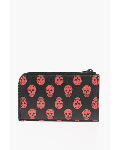 Alexander McQueen All-Over Skulls Printed Leather Card Holder - Red
