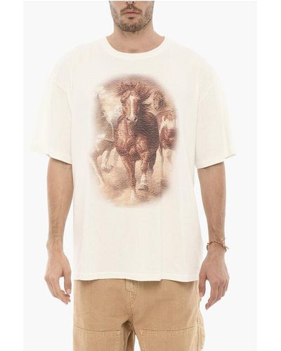 1989 STUDIO Solid Colour Crew-Neck T-Shirt With Horse Print - White
