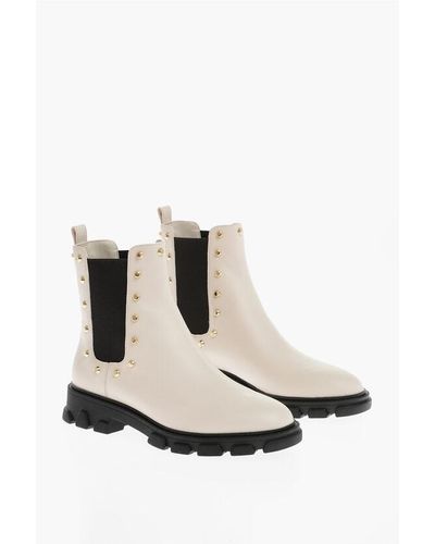 Michael Kors Michael Leather Ridley Gore Chelsea Boots With Golden Studs - White
