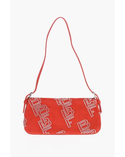 BY FAR Suede Dulce Rectangular Shoulder Bag With Crystals - Red