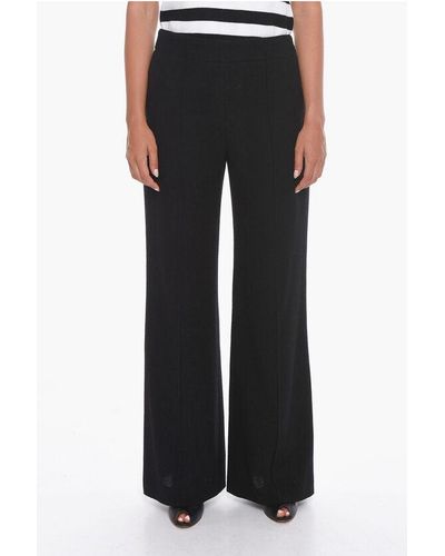 Chloé Cashmere Blend Trousers With Wide-Leg - Black