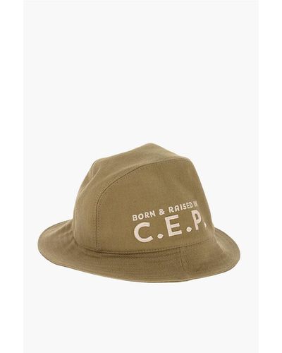 SUPERDUPER Cotton Gabardine Bucket Hat With Embroidery - Natural