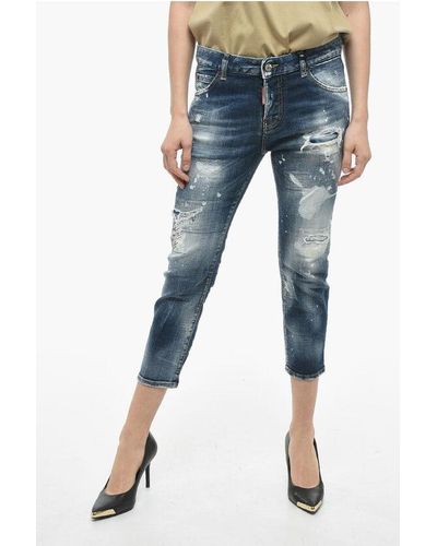 DSquared² Paint Effect Cool Girl Cropped Jeans 15Cm - Blue