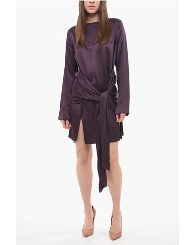ANDAMANE Viscose Eugenie Dress With Self-Tie Detail - Purple
