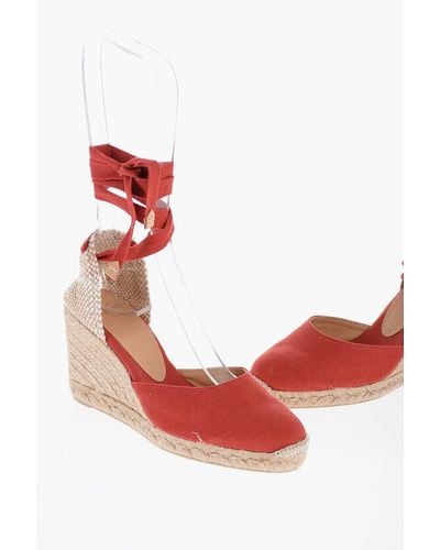 Castañer Organic Cotton Carina Lace-Up Espadrilles With Wedge 9Cm - Red
