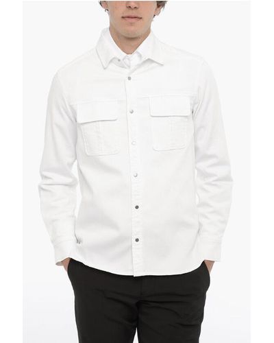 Neil Barrett Solid Colour Gang Workwear Overshirt With Double Breast Pocke - White