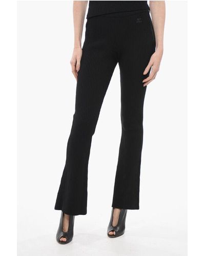 Courreges Ribbed Bootcut Trousers With Side Zip - Black