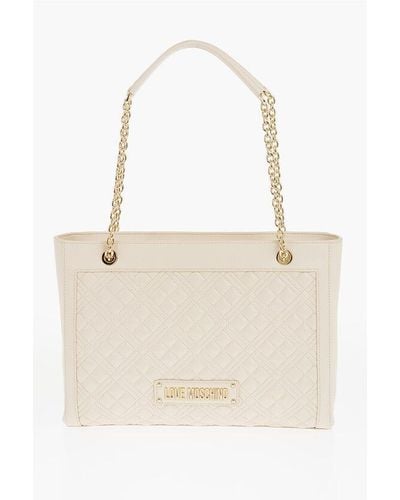 Moschino Love Quilted Faux Leather Shoulder Bag With Golden Logo - White