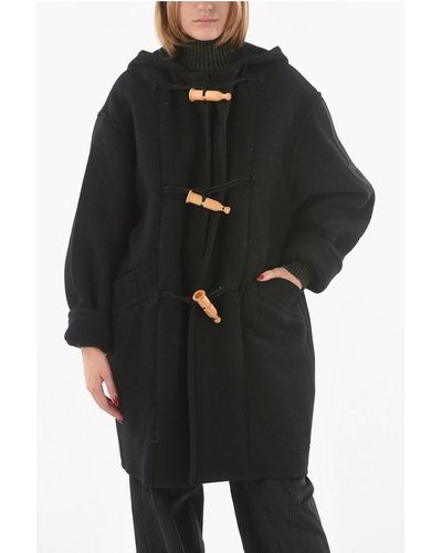 Patou Hooded Duffle Wool And Cashmere Coat With Frogs - Black