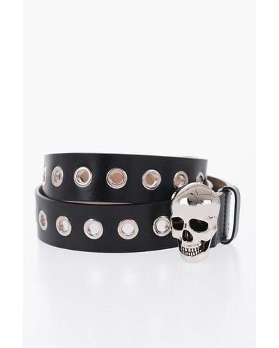 Alexander McQueen Leather Belt With Skull-Shaped Buckle 35Mm - Black