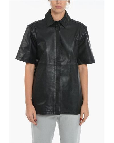 Birgitte Herskind Short-Sleeved Leather Shirt - Black