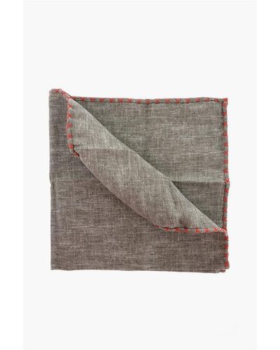 Brunello Cucinelli Silk And Cotton Pocket Square With Contrasting Edge - Grey