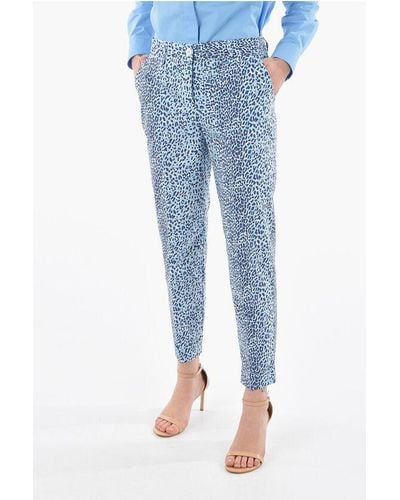 P.A.R.O.S.H. Animal Printed Copard Trousers With Side Pockets - Blue