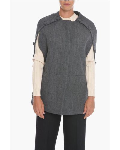 Jil Sander Virgin Wool Cape With Button Detailing - Grey