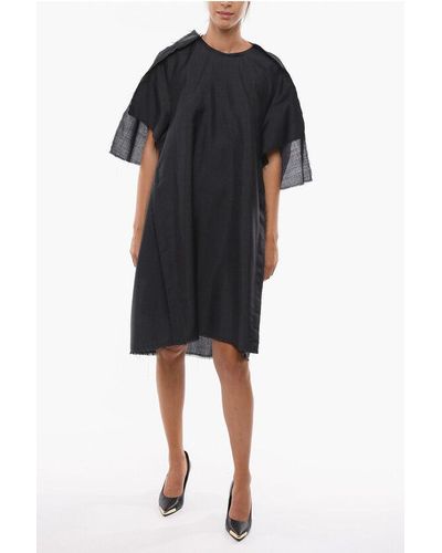 Maison Margiela Mm4 Wool Oversized Midi Dress With Raw Cut Detailings - Black