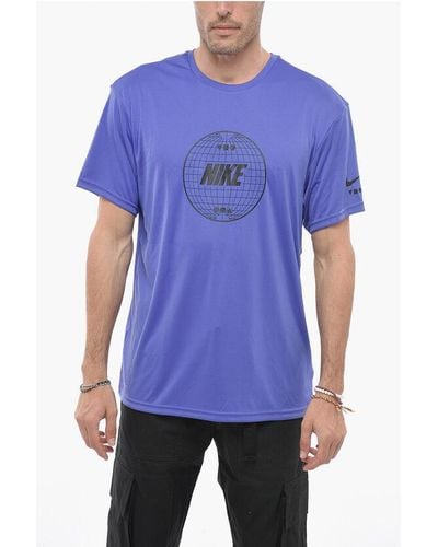 Nike Swim Crew Neck Dri-Fit T-Shirt With Printed Logo - Blue