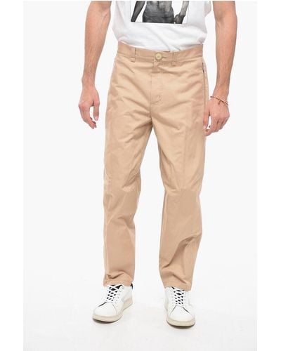 Lanvin Cotton Blend Trousers With Ankle Zips - Natural