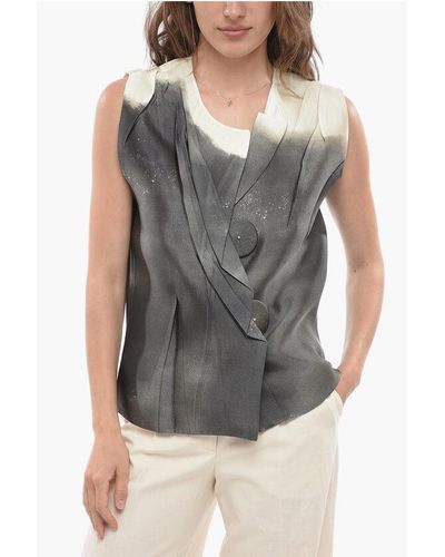 Prada Silk Blend Top With Maxi Snap Buttons - Grey