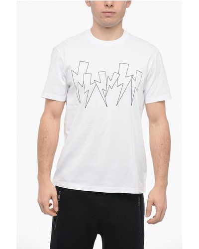 Neil Barrett Slim Fit Crew-Neck T-Shirt With Thunderbolts Embroidery - White