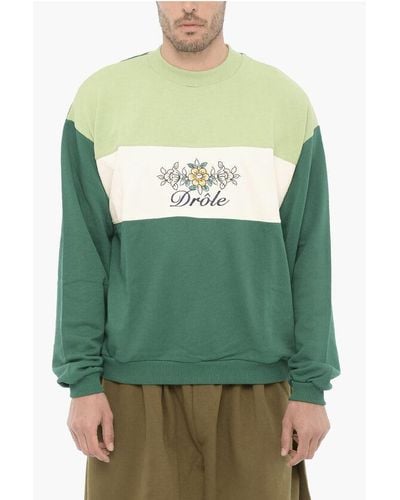 Drole de Monsieur Colour Block Crew-Neck Sweatshirt With Embroidery Logo - Green