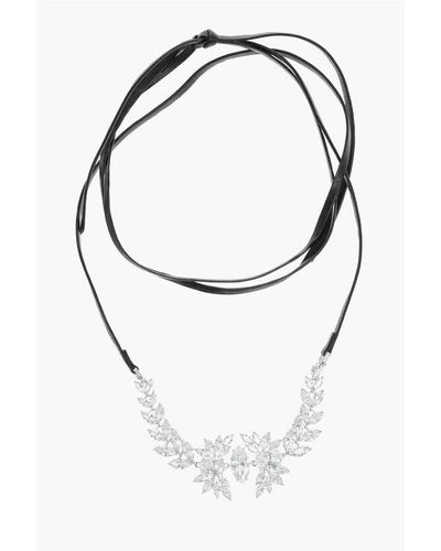 Fallon Leather Monarch Choker Necklace With Jewels - White