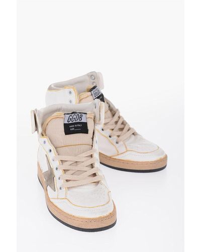 Golden Goose Ggdb Leather Sky-Star High-Top Trainers With Lived-In Design - White