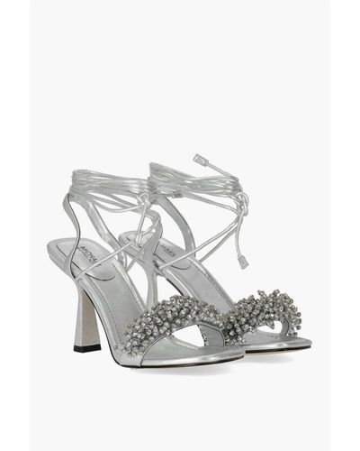Michael Kors Michael Metallic Leather Lucia Lace-Up Sandal With Jewels Em - Grey