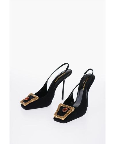 Saint Laurent Sligback Sandal With Jewel Buckle Heel 11 Cm - Black