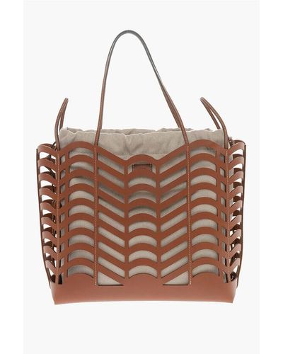 Chloé Cut-Out Leather Kayan Tote Bag With Linen Pouch - Brown
