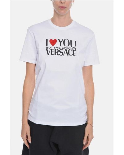 Versace Oversize Crew Neck T-Shirt With Rhinestone Heart - White
