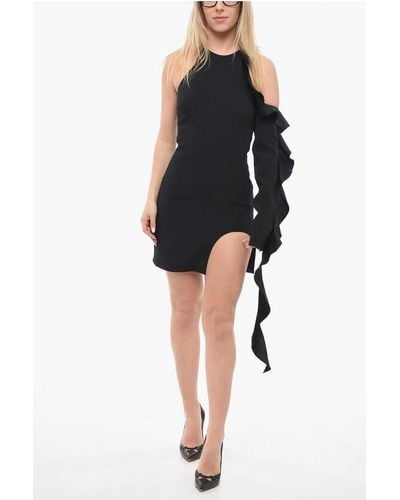 David Koma One-Shoulder Sheath Dress With Ruffled Sleeve - Black
