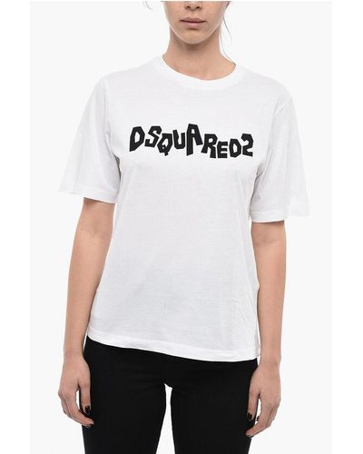 DSquared² Crew Neck Cotton T-Shirt With Lettering Logo - White