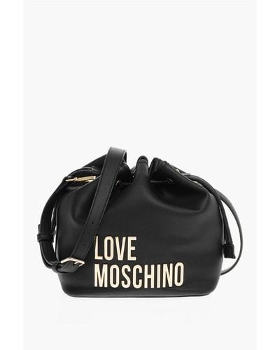 Moschino Love Faux Leather Bucket Bag With Golden Maxi Logo - Black
