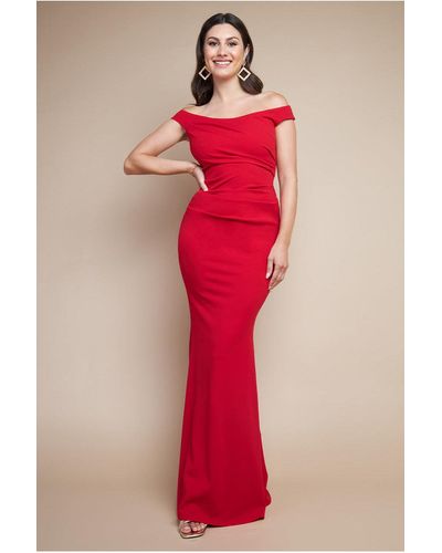 Goddiva Off The Shoulder Scuba Maxi Dress - Red