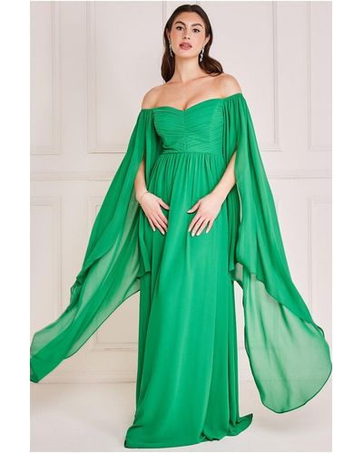 Goddiva Chiffon Off The Shoulder Maxi With Wings - Green
