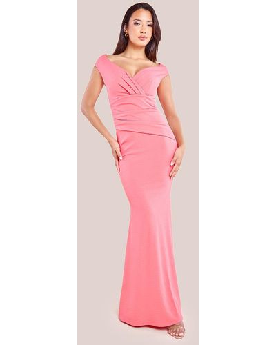 Goddiva Bardot Pleated Maxi Dress - Pink