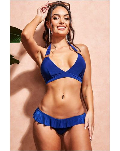 Goddiva Ruffle Brief Buckle Bikini - Blue